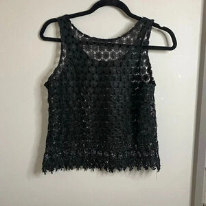 Vintage Black beaded lace crop top - Medium
